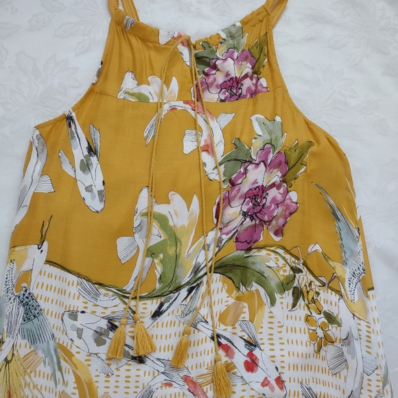 Anthropologie koi fish halter back ties ruffle hem embroidered maxi flowy dress - Picture 6 of 9